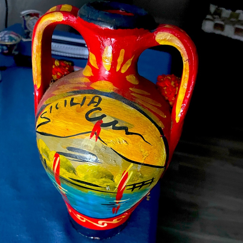 Handcrafted Red and Yellow Vase made in Italy